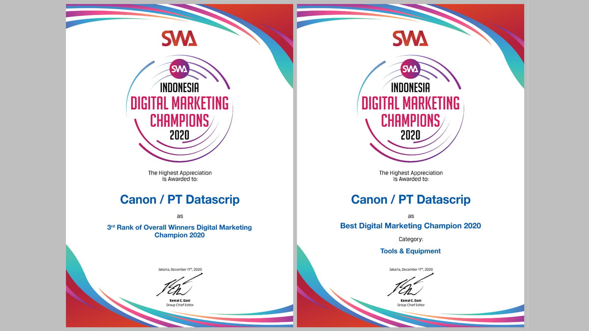 Canon Raih Penghargaan Indonesia Digital Marketing Champions 2020