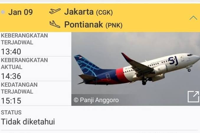 Pesawat Sriwijaya Air Rute Jakarta-Pontianak Hilang Kontak