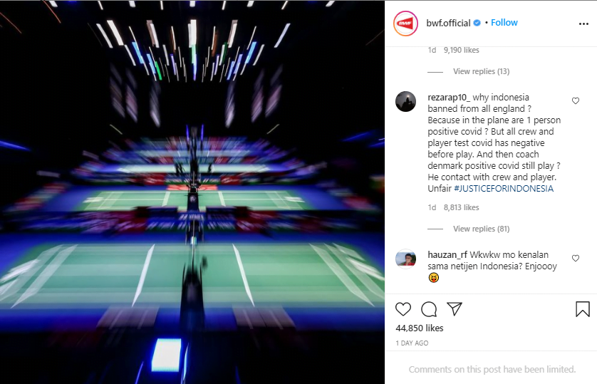 Akun IG BWF Diserbu Netizen Sampai Tutup Kolom Komentar