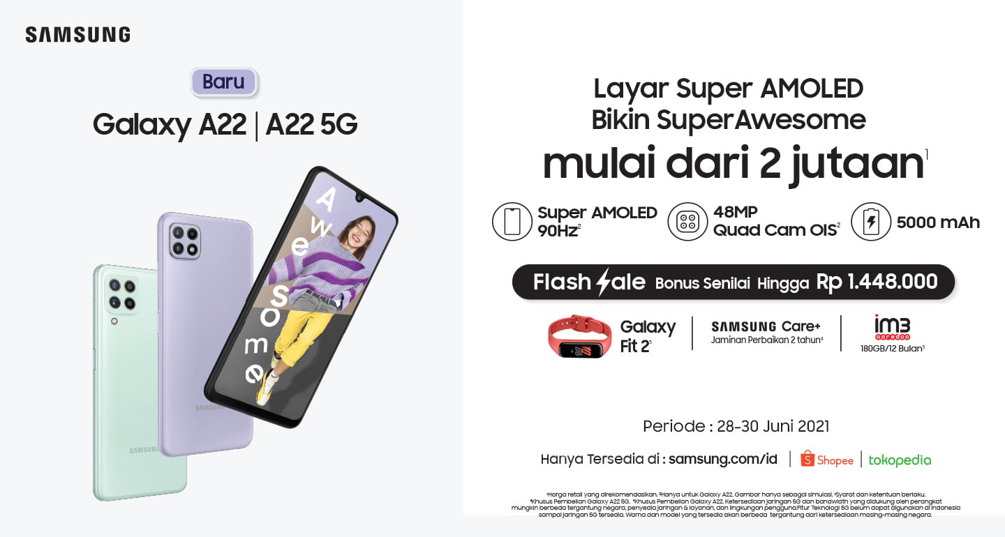 Samsung Galaxy A22 5G dan Galaxy A22 LTE Sudah Bisa Dipesan Mulai Hari Ini