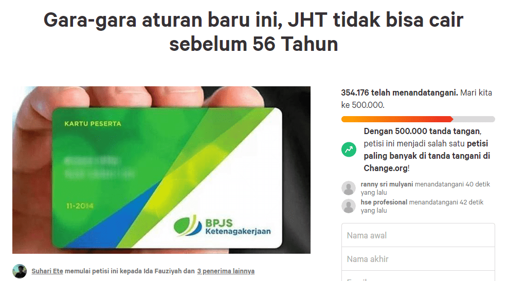 350 Ribu Orang Teken Petisi Online Tolak JHT Cair di Usia 56 Tahun