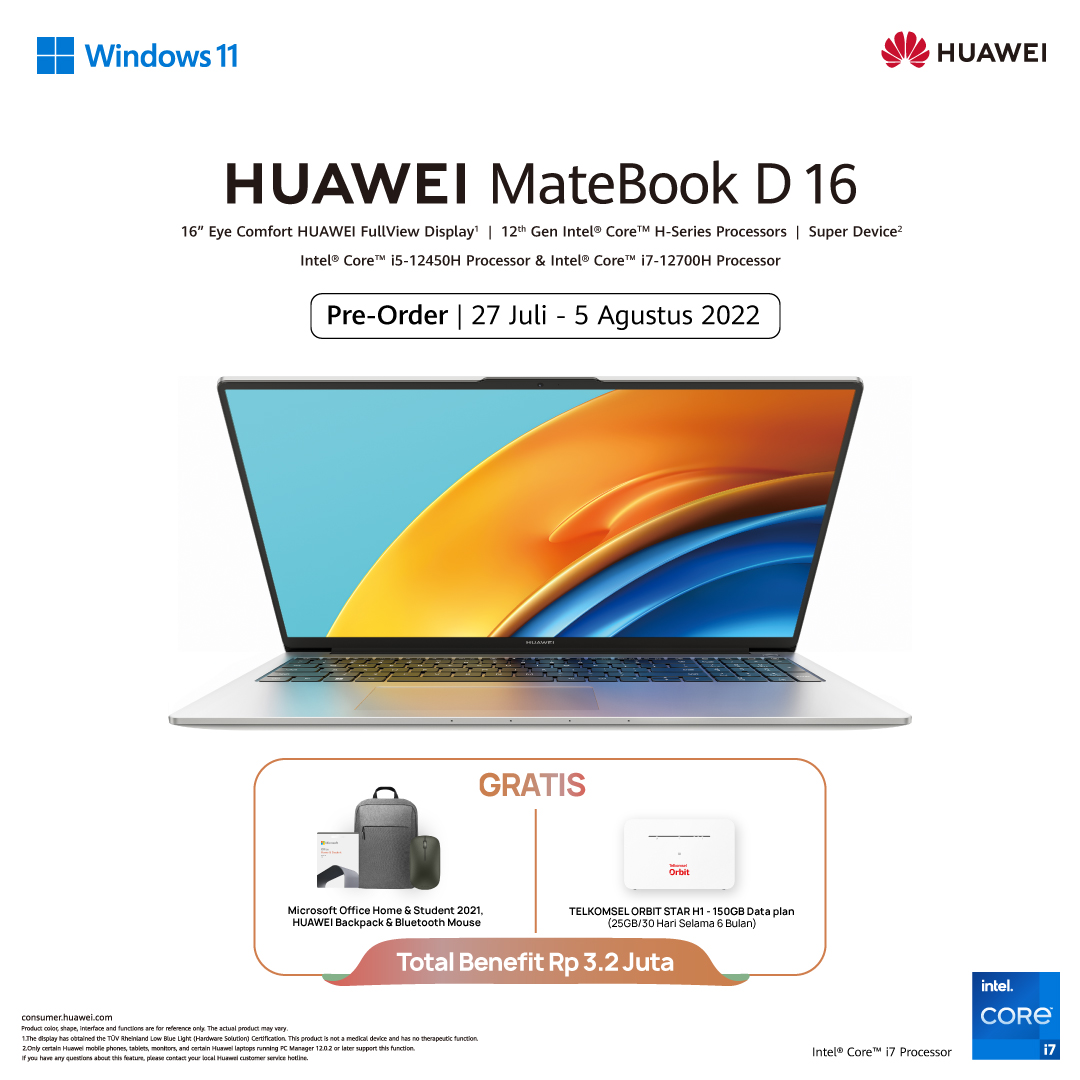 Huawei MateBook D16 Hadir di Indonesia 27 Juli