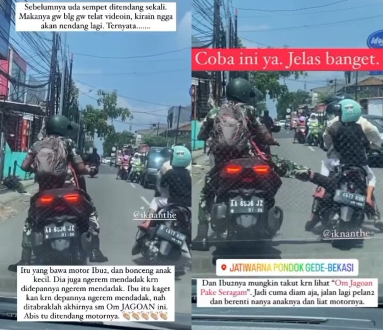 Viral Prajurit TNI AU Tendang Motor Ibu-ibu Bawa Anak Di Bekasi